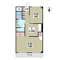 林ハイツ 2Kの間取図画像
