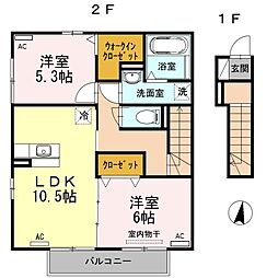 グランコート南山 2階2LDKの間取り