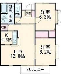 ユイマールエフF 2LDKの間取図画像