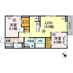 ヒルズライフ　A棟 1階2LDKの間取り