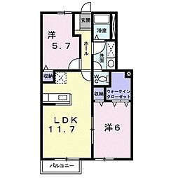 リブ・サンフラウァ　Ｂ 1階2LDKの間取り