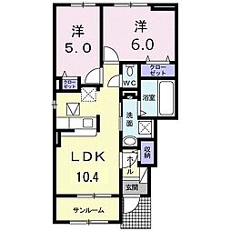オーロラ　アークＥ 1階2LDKの間取り