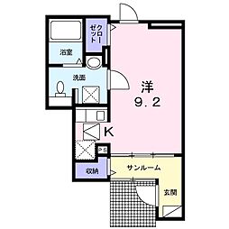 ガーデンハウスＭ　Ｂ 1階ワンルームの間取り