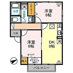 ウエスト リヴィエール 1階2DKの間取り