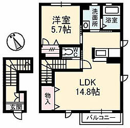 シャーメゾンα 2階1LDKの間取り