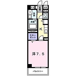 マルベル宇多津 1Kの間取図画像