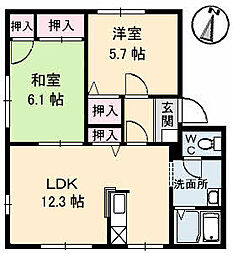 チェリータウン高松Ｂ 1階2LDKの間取り