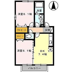 シュトラント国分寺A 2DKの間取図画像