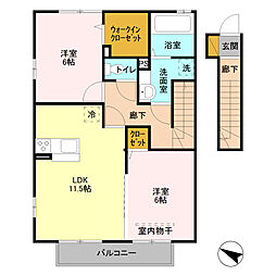 東武伊勢崎線 東武動物公園駅 徒歩20分の賃貸アパート 2階2LDKの間取り