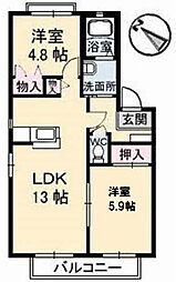 キングハイツ滝河内　Ｂ棟 1階2LDKの間取り