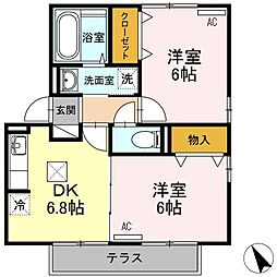 ウエストヴィラ宇部 2DKの間取図画像