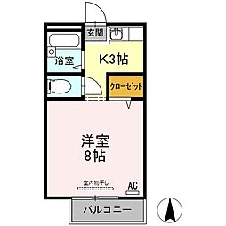 サンライフ向日葵 1階ワンルームの間取り