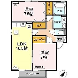 グリーンヒル 1階2LDKの間取り