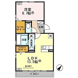 セジュール鵬舟オッツIII 2階1LDKの間取り