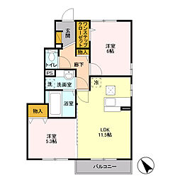 ロイヤルアネシスB 2LDKの間取図画像