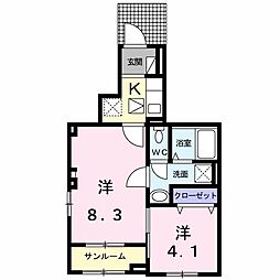エスポワールヒロB 2Kの間取図画像