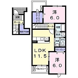 ラシ−ヌII 2階2LDKの間取り
