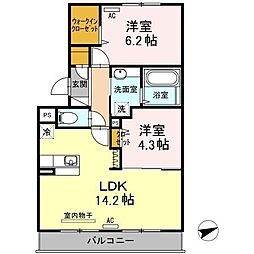 ブランネージュB 2LDKの間取図画像