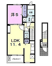 ＭＫガーデンテラス 2階1LDKの間取り