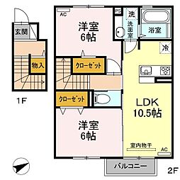 D-room新生 2階2LDKの間取り