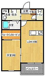 レヴェール稗田 3階1LDKの間取り