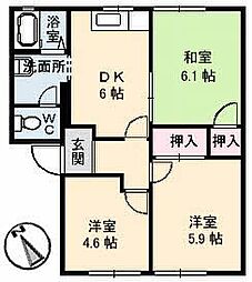 レーヴィンス東長府 2階3DKの間取り