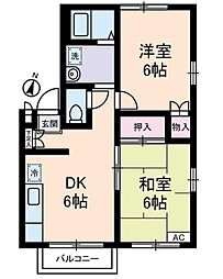 エステートピア・ｕ1号棟 1階2DKの間取り