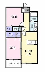 プレアール感田 2LDKの間取図画像