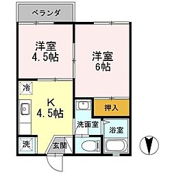 グレードメゾネ 2階2Kの間取り