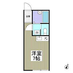 サニーグレイス国立 2階ワンルームの間取り