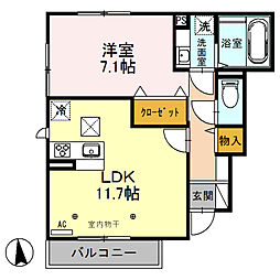 ヴェルデII 1階1LDKの間取り