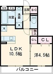 アルバグランデ桑名東方 2階1LDKの間取り