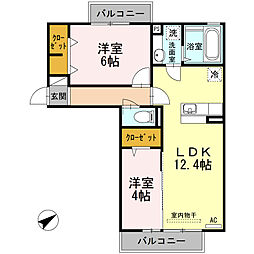 ディールーム後藤寺　B棟 2階2LDKの間取り