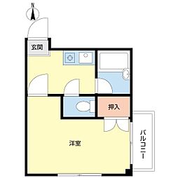 佃コーポII 2階1Kの間取り