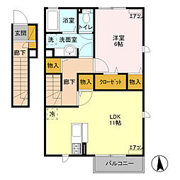 サンセール 2階1LDKの間取り