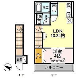 ボヌールＫ 2階1LDKの間取り