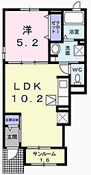 マロンガーデンB 1LDKの間取図画像