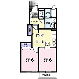 アーベイン浜田C 2DKの間取図画像