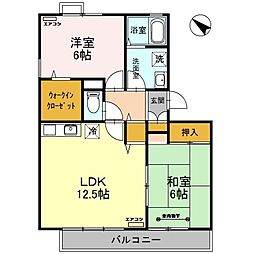 ウエストシティ　V/VI 3階2LDKの間取り