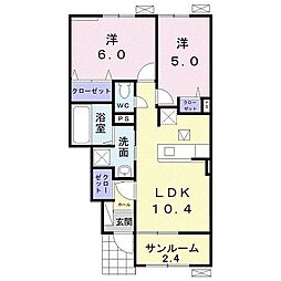 ヴィラ　フェリーチェＢ 1階2LDKの間取り