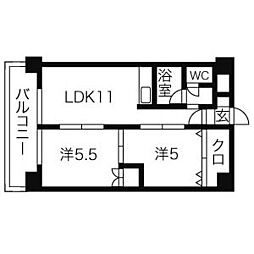 グランデース南郷 4階2LDKの間取り