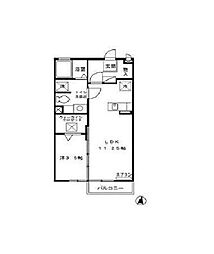 モナリエ春日　I・II 2階1LDKの間取り