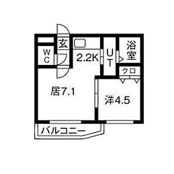 ルーエ琴似 4階1LDKの間取り