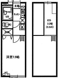 多摩都市モノレール 万願寺駅 徒歩10分の賃貸アパート 1階1Kの間取り