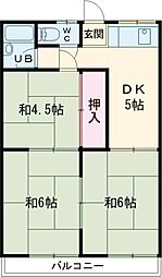 高橋荘 2階3DKの間取り