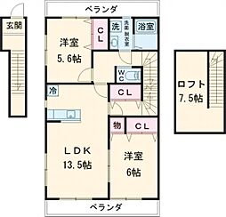 CASAFIORE中原 2階2LDKの間取り