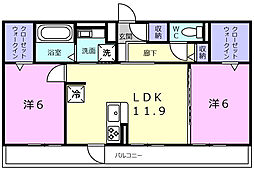 フォルトゥーナＭ 202 2階2LDKの間取り