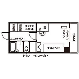 ドミール泉中央 2階ワンルームの間取り
