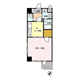 ルミエール中ノ坂 1階1Kの間取り