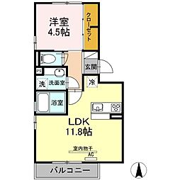 JR東北本線 長町駅 徒歩18分の賃貸アパート 2階1LDKの間取り
